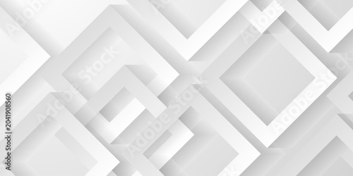 Tableau sur toile White abstract background with overlapping geometric square frames and soft shadows