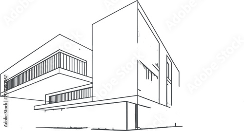 Konstfotografi Modern Minimalist Two-Story House Architectural Sketch with Clean Lines and Cont