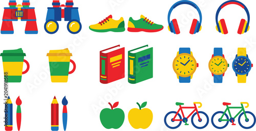 Canvas Print Colorful primary color palette daily lifestyle travel and hobby web icon set