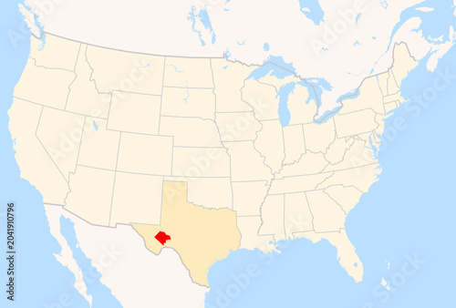 Locator Map of the County Pecos (Texas, US) showing the Contiguous United States with the highlighted County