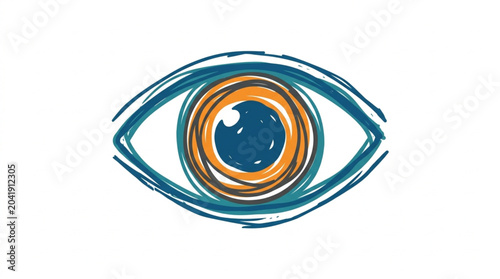 фотографія Hand drawn illustration of a human eye with blue iris and orange pupil
