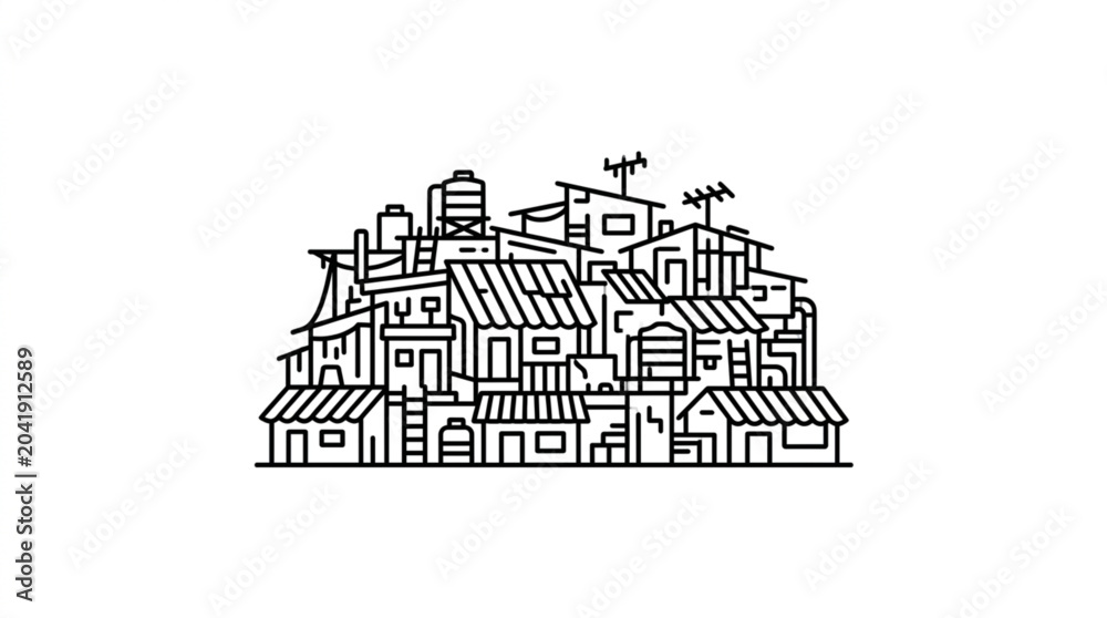 Fototapeta premium Hand drawn sketch of a dense urban cityscape with many buildings.