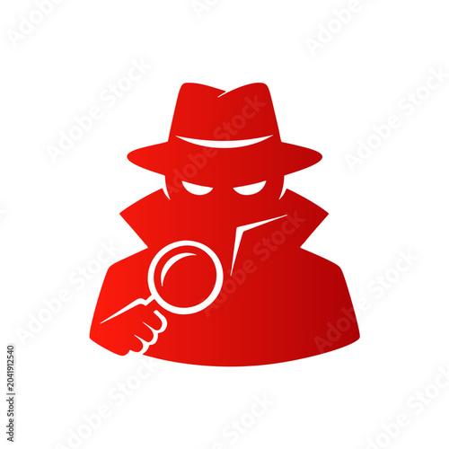 Fotografi Red Detective Icon Vector – Mystery Silhouette Illustration