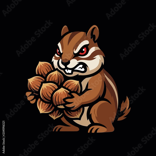 Obraz na plátně Furry cartoon chipmunk holding nuts tight.