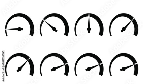 Tableau sur toile Speedometer dashboard dial black silhouette vector icon set