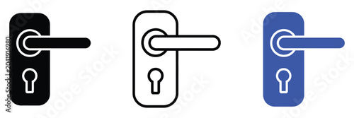 Fotografía Door handle and keyhole icon set in monochrome and blue styles representing secu