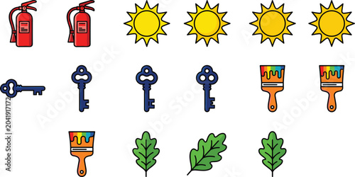Tableau sur toile Set of flat line colorful miscellaneous objects and elements icons isolated on white background