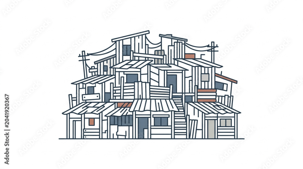 Fototapeta premium Illustration of a densely packed urban slum housing complex.
