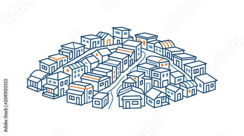 Obraz na płótnie Illustration of a densely packed village with many houses.