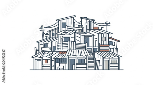 Quadro su tela Illustration of a densely packed urban slum housing complex.
