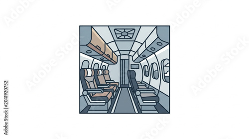 Cuadro en lienzo Interior view of an empty airplane cabin with rows of seats.