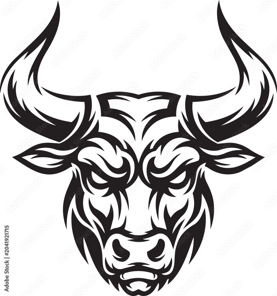Fototapeta premium Aggressive bull head mascot logo design in black and white tribal art style
