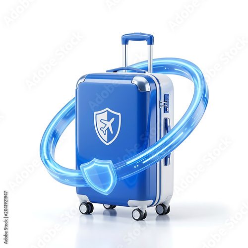 3D travel insurance suitcase isolated on a clean white background