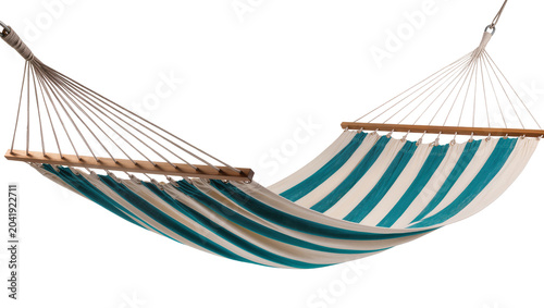 Quadro su tela Striped fabric hammock with wooden spreader bars and rope suspension