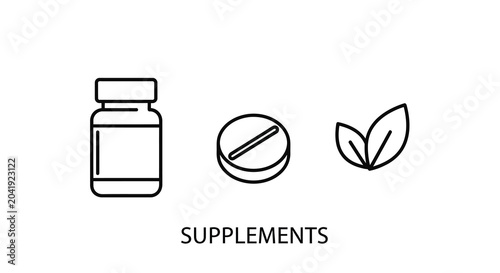supplements icons set line art pill bottle