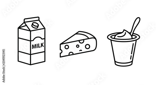 dairy products line illustration milk cheese yogurt