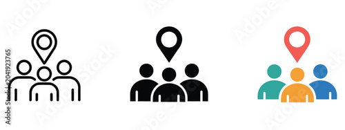 Foto Social participation icons featuring abstract human figures and community engagement symbols for civic involvement, collaboration, and local interaction concepts