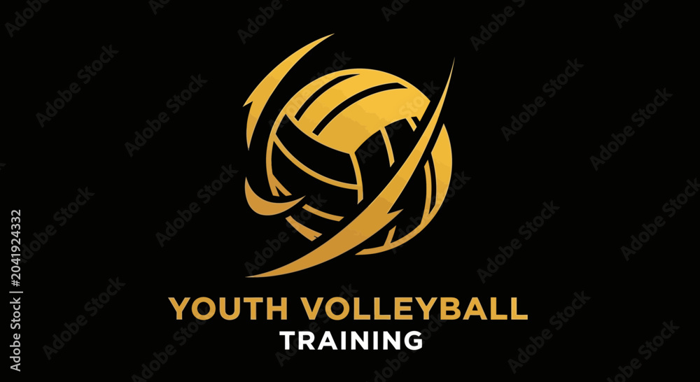 Fototapeta premium Elegant Youth Volleyball Training Logo Emblazoned on a Striking Black Backdrop
