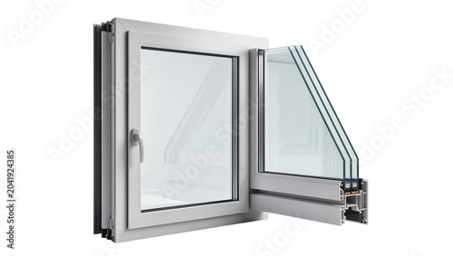 Fotografie Modern white casement window with triple glazing and aluminum frame