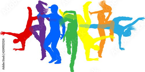 Street dancers dancing silhouette hip hop dance silhouettes poses set