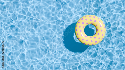 Swimming pool top view. Polka dot swim ring in the empty clear pool. Top view. 3d rendering