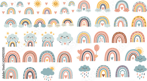 Boho Rainbow Mega Bundle – Pastel Nursery Rainbows, Clouds, Hearts, Suns and Weather Clipart Collection
