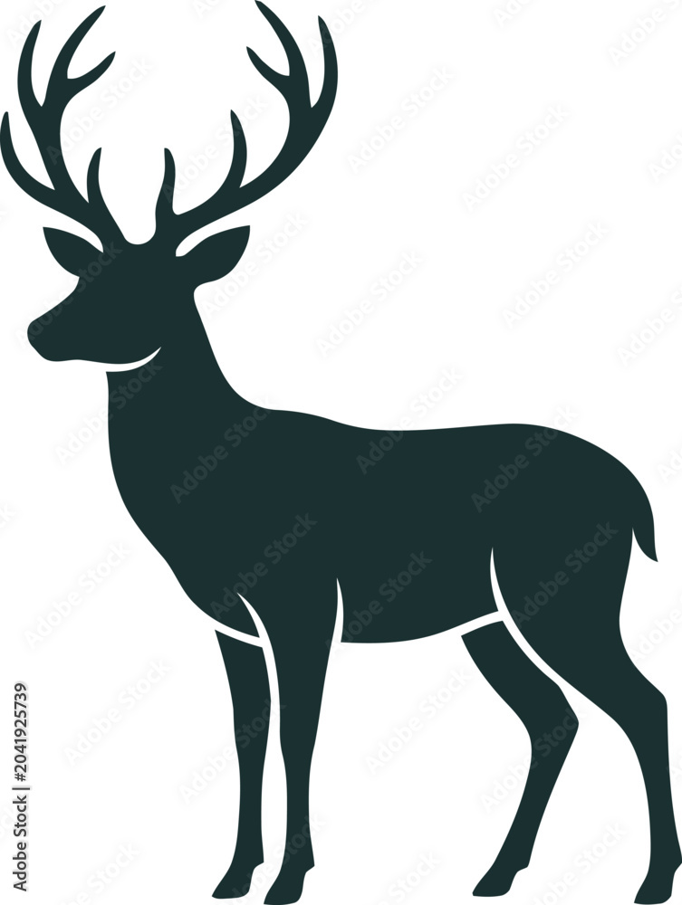 Obraz premium Dark green deer silhouette with large antlers