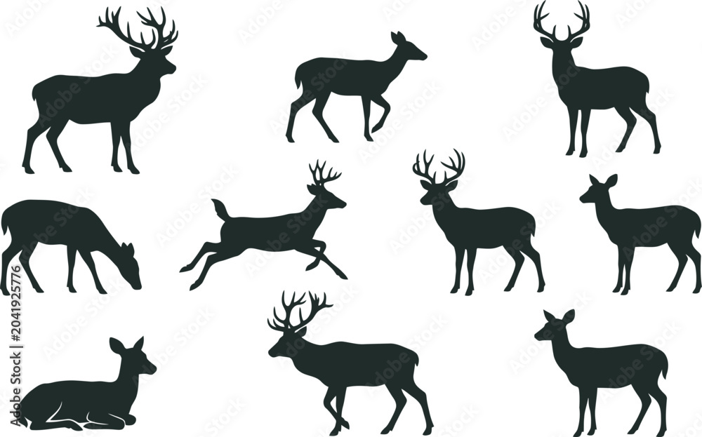 Obraz premium Collection of black deer silhouettes