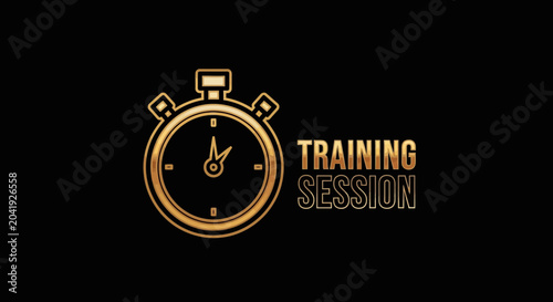 Golden Stopwatch Displays Training Session Message on Black Background Professional Design