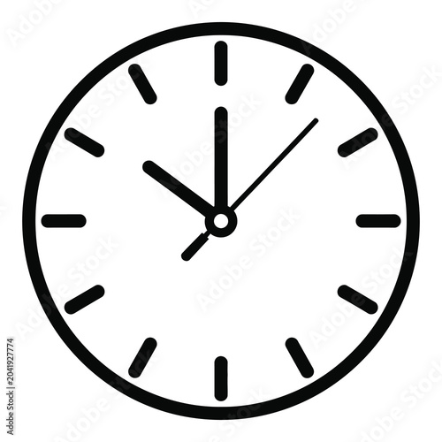 Cuadro en lienzo Simple black and white analog clock face with hour and minute hands icon