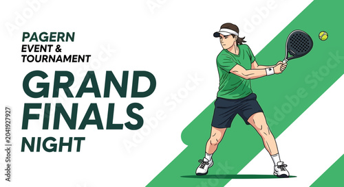Grand Finals Night: Dynamic Padel Player Illustration, Tournament Event Graphic Design