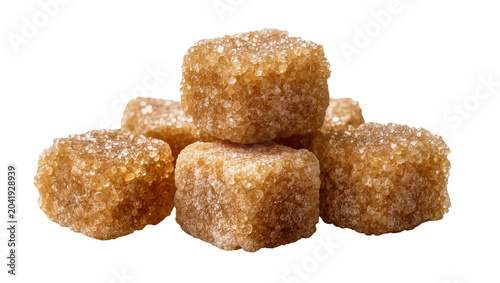 Brown sugar cubes stacked pile texture