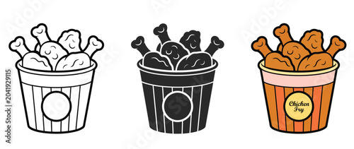 Foto Three cartoon buckets filled with popcorn in different flavors and colors isolat