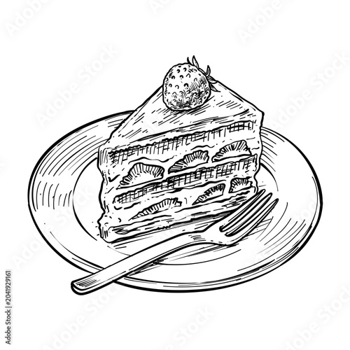 Cuadro en lienzo strawberry shortcake vector line art hand drawn illustration