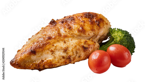 Foto Roasted Chicken Breast with Cherry Tomatoes and Broccoli Florets