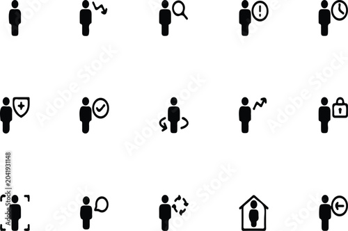 Schilderij op canvas User profile, account management, and human resources vector icon set featuring