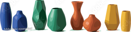 Foto Decorative contemporary porcelain flower vase set with minimalist polygonal 3D g