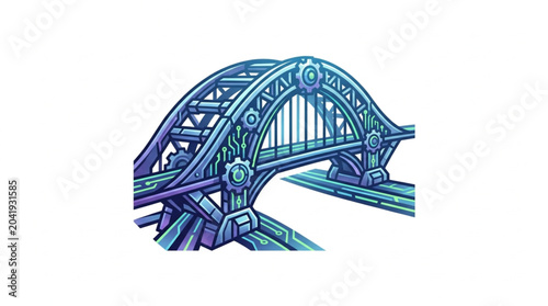 Canvas Print Intricate Steel Arch Bridge Structure Illustration.