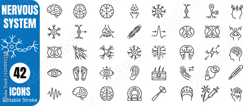 Tableau sur toile Nervous system icons brain neurons senses reflexes and medical diagnostics line