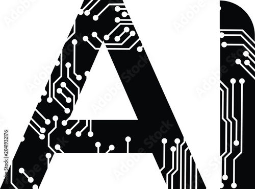 AI letters with circuit board pattern
