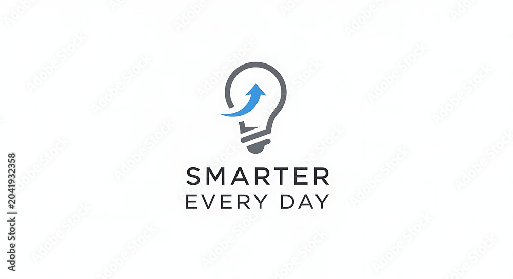 Obraz premium Minimalist lightbulb icon with 'Smarter Every Day' motivational slogan on clean white background.