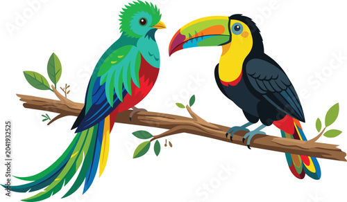 Canvas Print Vibrant tropical wildlife vector sticker illustration featuring a colorful respl