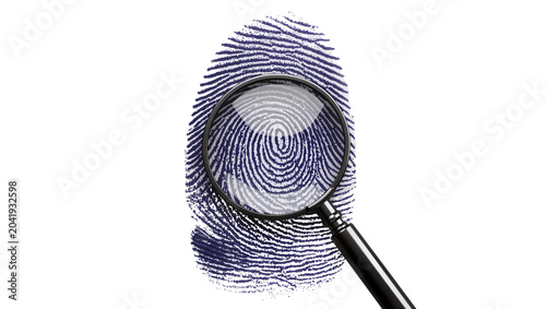 Magnifying glass over blue fingerprint