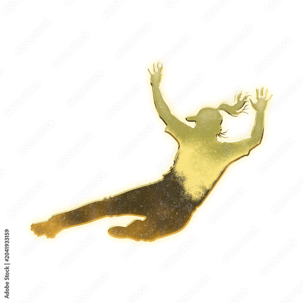 Fototapeta premium Shining golden female baseball player sliding into a base, alpha channel
