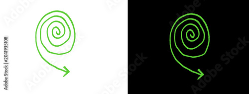 Green Glowing Spiral Arrow Pointing Right on Black Background