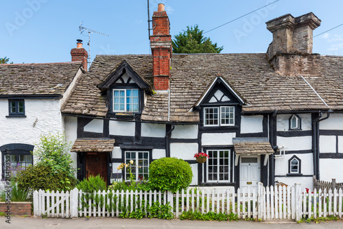 a traditional old house in England, timber frame, black and white