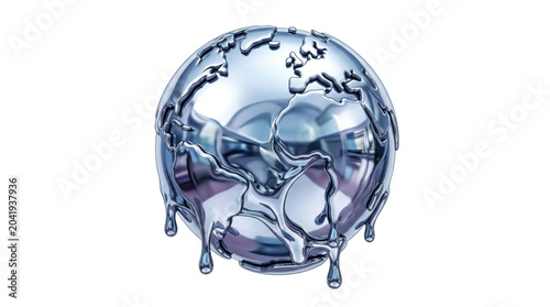 Foto Melting Globe Planet Earth Water Droplets.