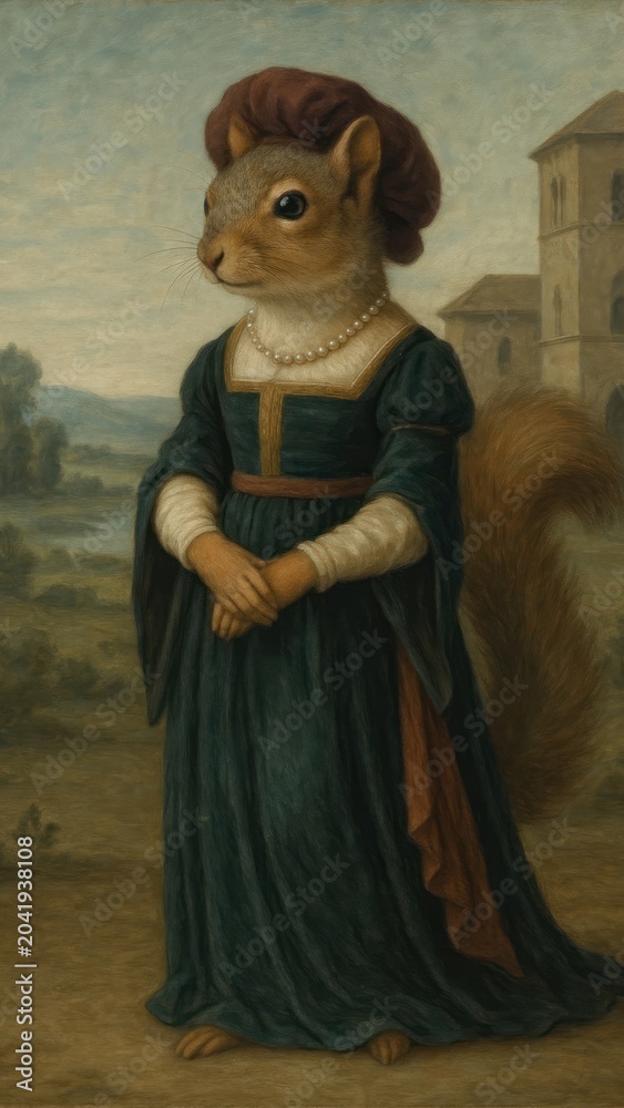 Naklejka premium Squirrel in Renaissance attire mobile wallpaper
