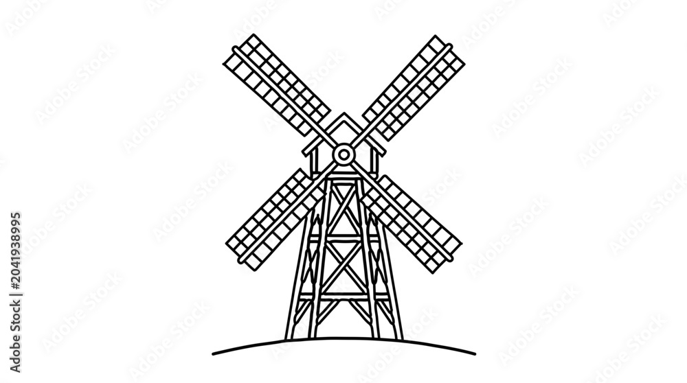 Obraz premium Vector illustration of a traditional wooden windmill