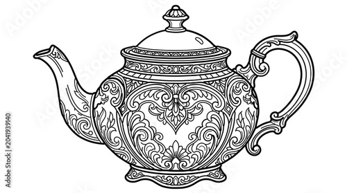 Vintage ornate teapot with intricate floral engravings